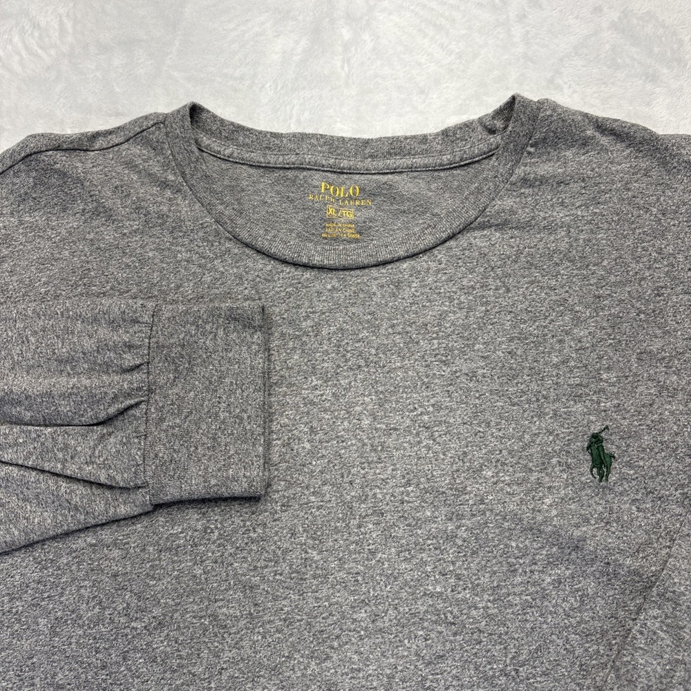 Polo Ralph Lauren Long Sleeve Crewneck Tee Men XL Gray Green Pony Cotton